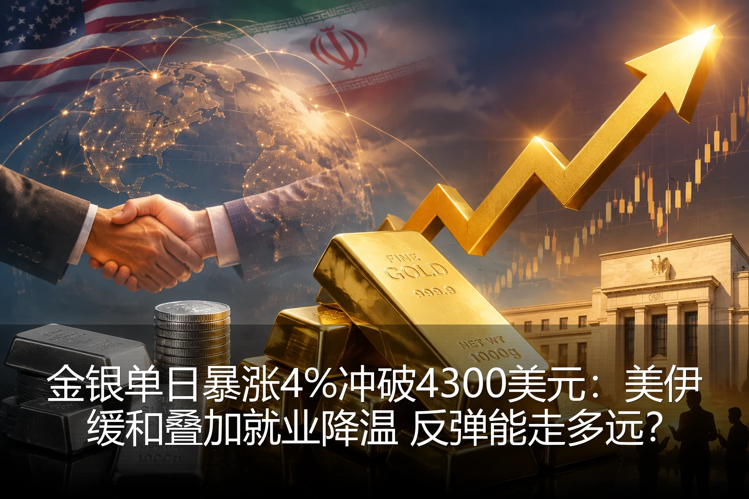 金银单日暴涨4%冲破4300美元：美伊缓和叠加就业降温 反弹能走多远？